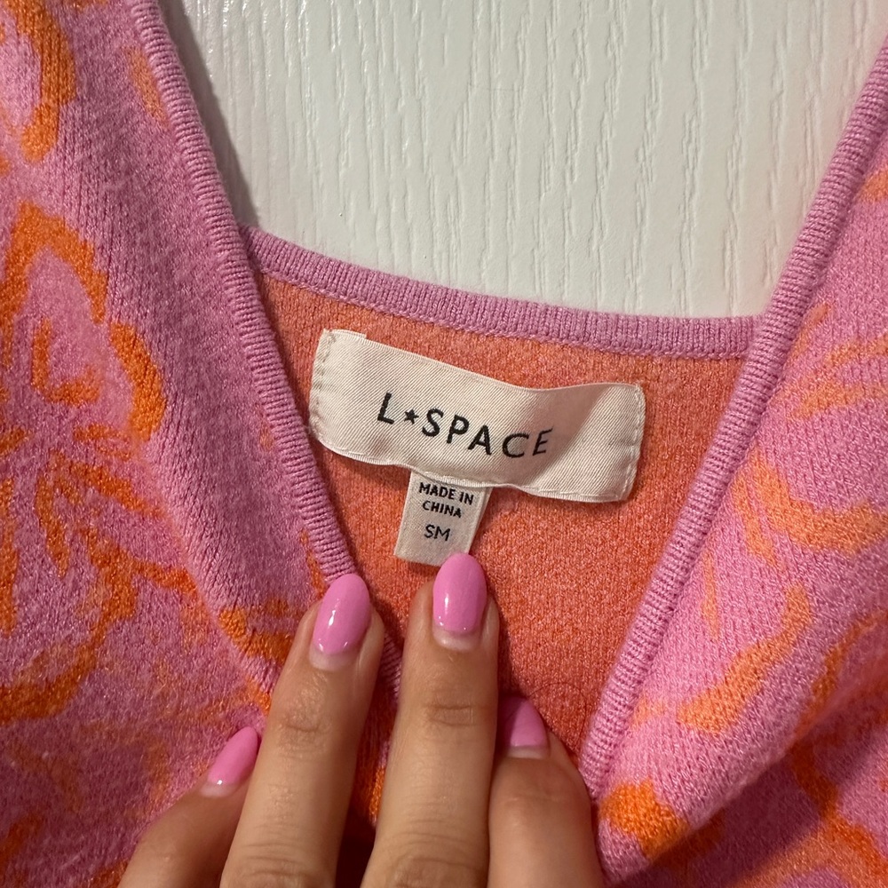 l*space Pink Knit Midi Dress with Orange Floral Jacquard - Picture 3 of 3